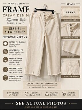 Frame cream Denim women Button-Fly Jeans Ali Wide Crop 31